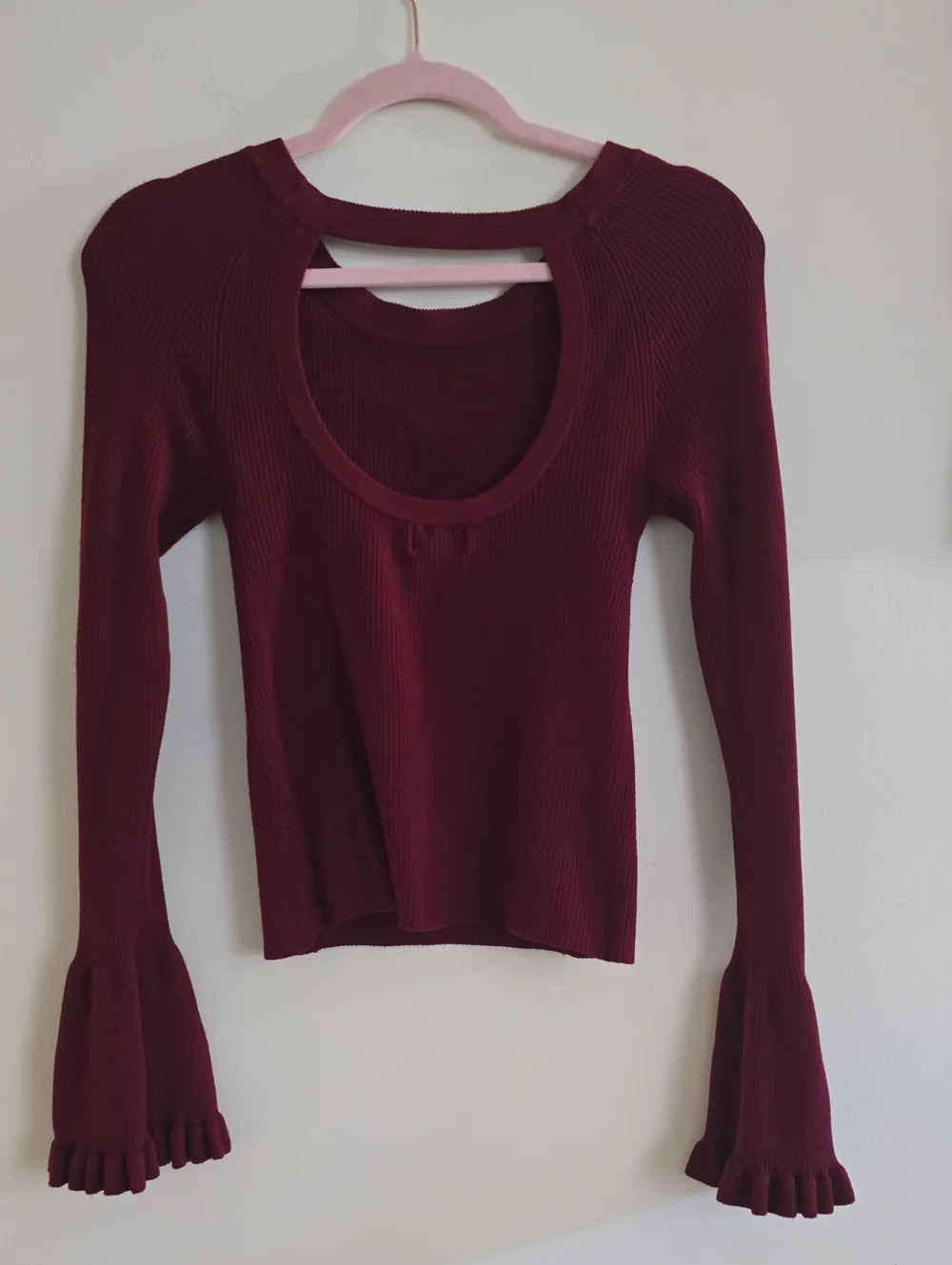 Maeve For Anthropologie: Women's Ribbed Long-Sleeve Cutout Top - Burgundy